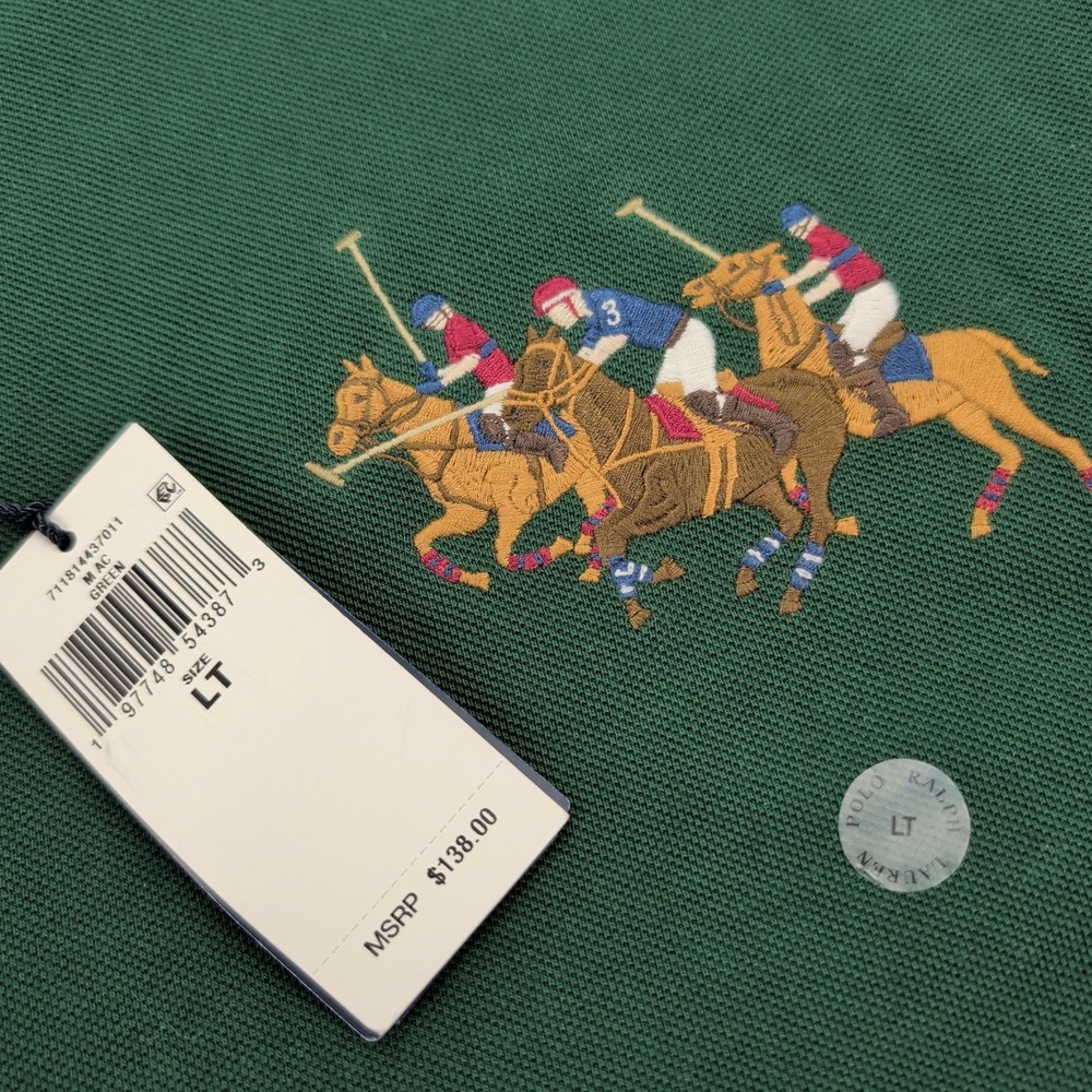 Polo Ralph Lauren Polo Shirt Mens LT Tall Green Pique Polo Match 3 Triple Pony - Picture 4 of 14
